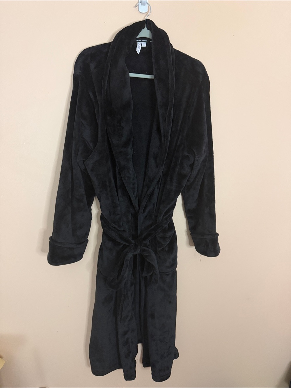 Cozy Plush Shawl Collar Robe - Black